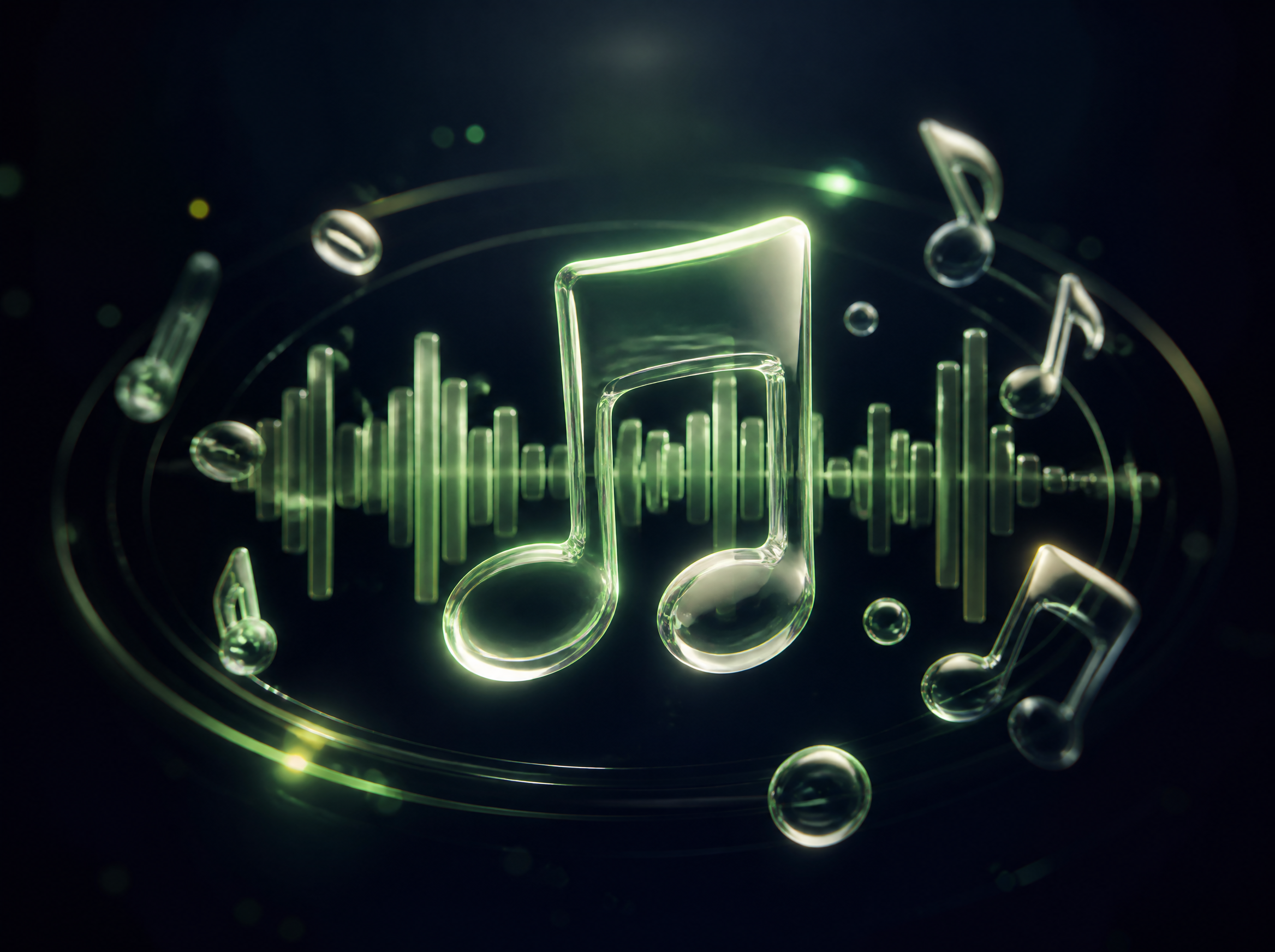 Abstract glass music note and waveform artwork representing LIWY's distribution platform